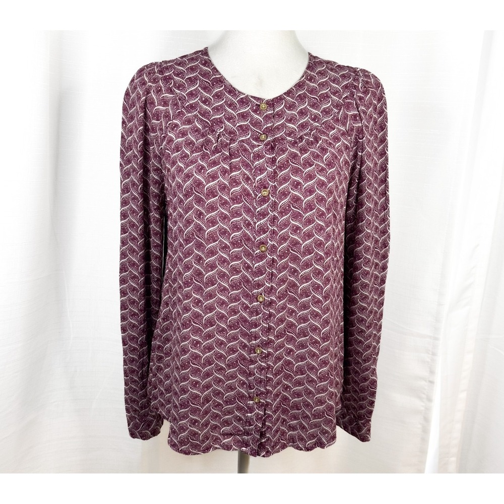 Maeve Anthropologie Blouse Womens Small Burgundy Rayon Button Front Peasant Top